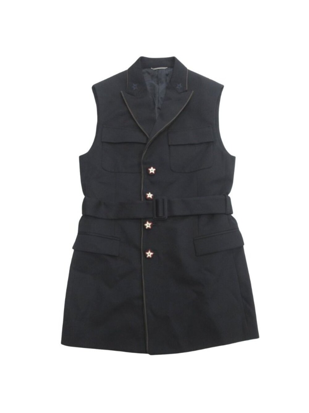 Dior Peter Doig Star Button Vest Sleeveless Jacket Belt Embroidery 48 Navy